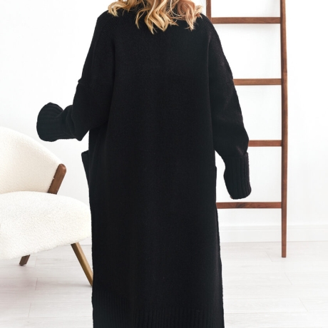 Oversize Strickmantel Strickjacke lang Cardigan Schwarz S-XL