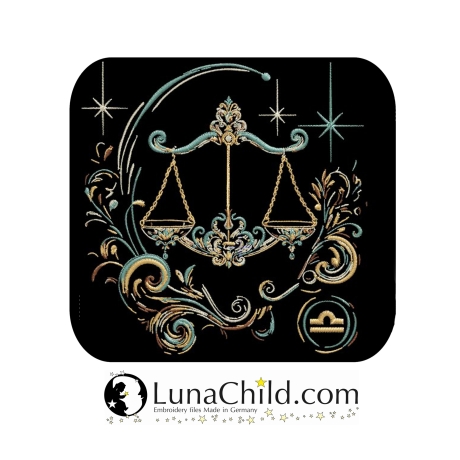 Neu Stickdatei Sternzeichen Waage LunaChild Zodiak