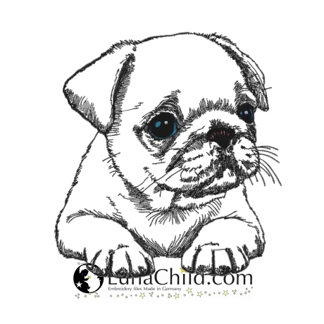 NEU Stickdatei Mops Welpe Daisy Hund realistisch