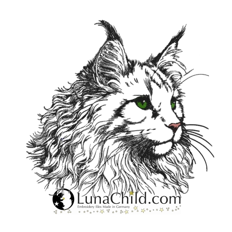 Neu Stickdatei Maine Coon Katze Bonzo realistisch