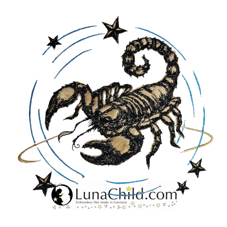 Neu Applikation Stickdatei Sternzeichen Skorpion Lunachild