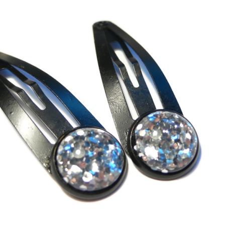 Glitzer mit Schwarz 2 Haarspangen Cabochons 12mm Glas