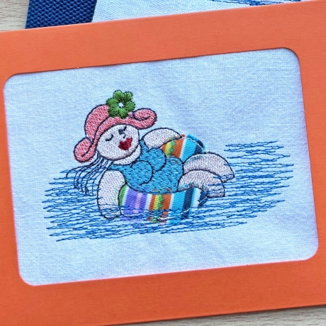 Badefrau mit Schwimmreifen Stickdatei mit Applikation