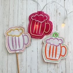 12x Stickdatei Bier Blumenstecker Anhänger Lichterkettenaufsatz