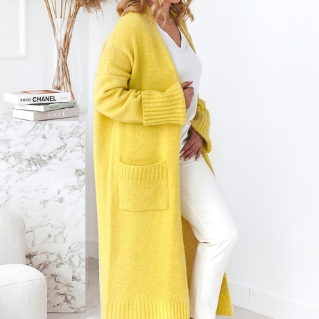 Oversize Strickmantel Strickjacke lang Cardigan Weste Gelb S-XL