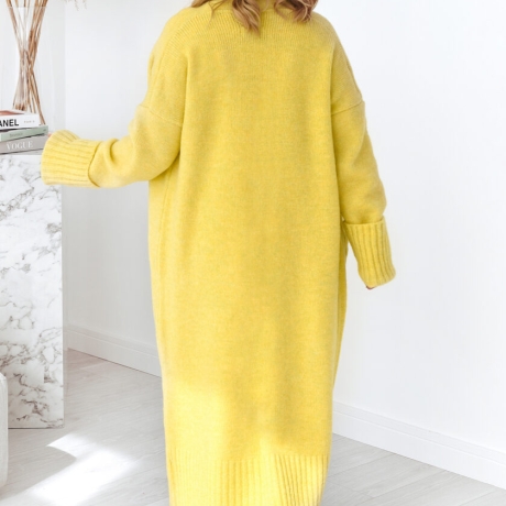 Oversize Strickmantel Strickjacke lang Cardigan Weste Gelb S-XL