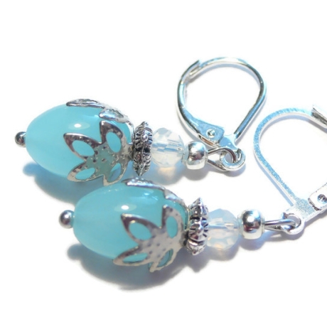 Ohrringe Glasperlen blau türkis opalith silver plated Klapphaken