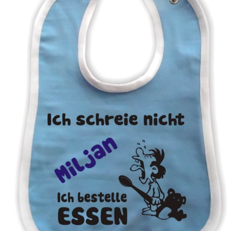 Baby Lätzchen farbiger Saum ICH SCHREIE NICHT bedruckt mit Namen