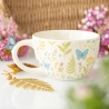 Keramik Tee Tasse / Kaffee Becher Blumen & Schmetterling