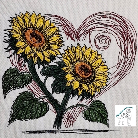 Sonnenblumen mit Herz - 13,8 x 12,5 cm