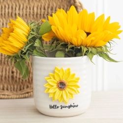 Keramik Blumentopf „Hallo Sonnenschein“ mit 3D-Sonnenblume