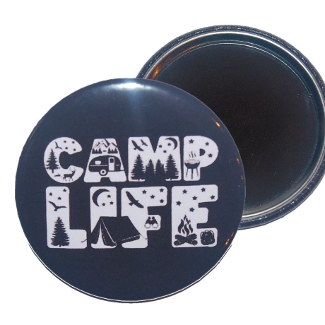 Taschenspiegel 59 mm Metall Spruch Camping Crew Wohnmobil