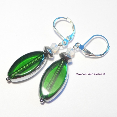 Ohrringe Grüne Glasperlen mit silver plated Klapphaken