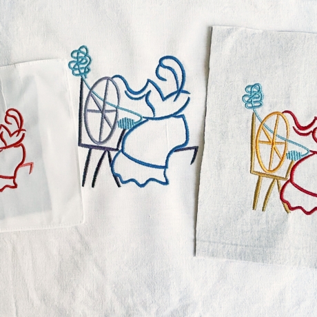 3x Spinnerin Stickdatei Frau mit Spinnrad ab 10x10 cm stickdirwas