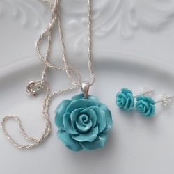 Koralle Rose Set Ohrstecker und Anhänger