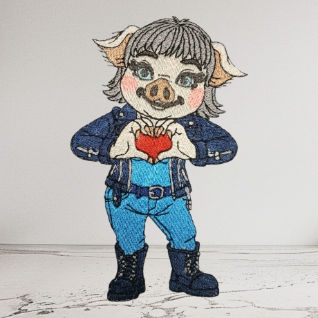 Glücksschwein Klara mit Herzgeste | 7.90 x 12.47 cm | VS