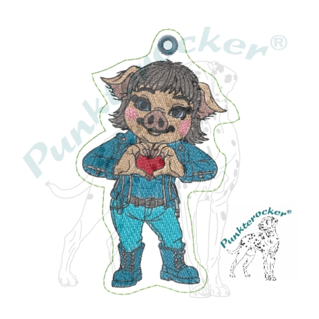 Glücksschwein Klara mit Herzgeste | Anhänger| 5.72 x 9.28 cm | VS