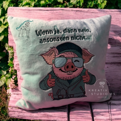 Glücksschwein Kurt mit klarer Aussage | 13.79 x 17.14 cm | VS