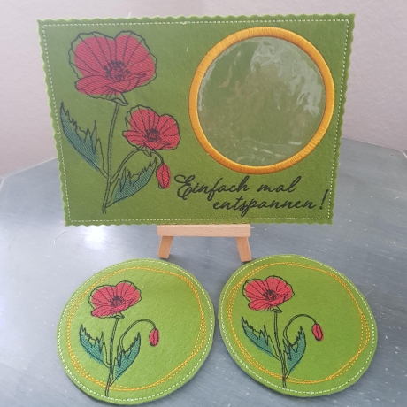 Stickdatei Mohn Untersetzer Mugrug