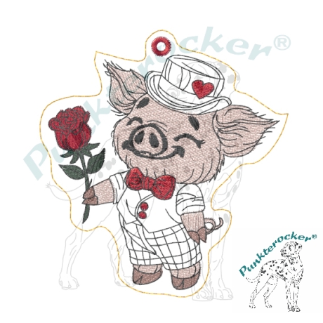 Glücksschwein Timmy mit Rose | Anhänger | 8.70 x 9.36 cm | TS