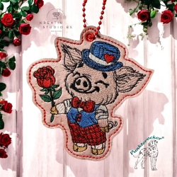 Glücksschwein Timmy mit Rose | Anhänger | 8.70 x 9.36 cm | VS