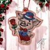Glücksschwein Timmy mit Rose | Anhänger | 8.70 x 9.36 cm | VS