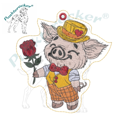 Glücksschwein Timmy mit Rose | Anhänger | 8.70 x 9.36 cm | VS