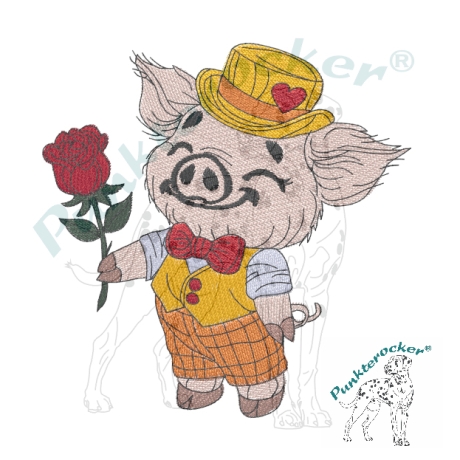 Glücksschwein Timmy mit Rose | 11.28 x 11.47 cm | VS