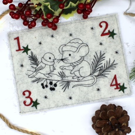 Stickdatei ITH Spatz und Maus Advent Adventszeit 13x18cm