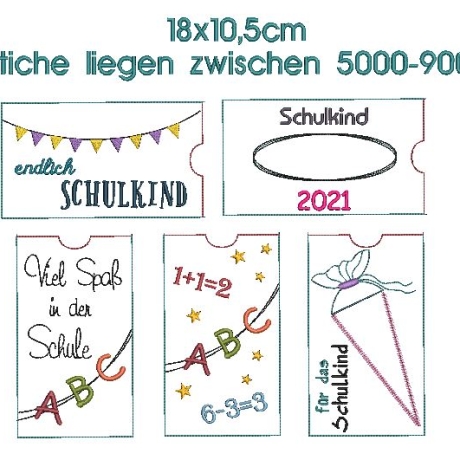 Stickdatei Schulanfang ITH Schokohülle 5 Motive für 100g Tafeln