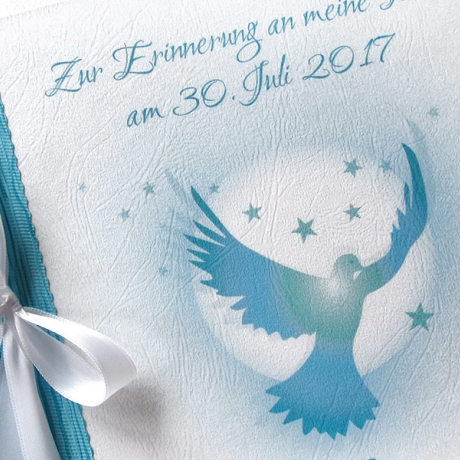 Taufalbum Taube Sterne petrol