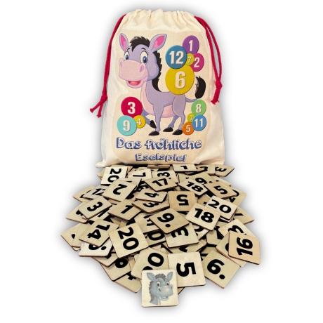Eselspiel 2.0 Eckig + Volle Zahlen + 121 Teile Holz + Beutel - 