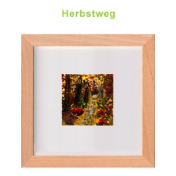 Aquarell Herbstweg Miniatur Original 6 x 6 cm Rahmen 15 x 15 cm
