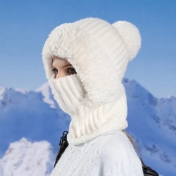 Wintermütze-Beanie mit Fleecefutter + Ohrenklappen, neu, weiß