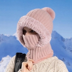 Wintermütze-Beanie mit Fleecefutter + Ohrenklappen, neu, rosa