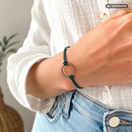 Lederarmband mit Ring Silver Circle - Schmuck aus Leder