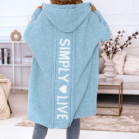 Oversize Strickmantel lange Strickjacke Cardigan Türkis M-2XL