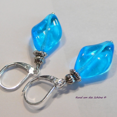 Ohrringe  Glasperlen silver plated Klapphaken türkis blau