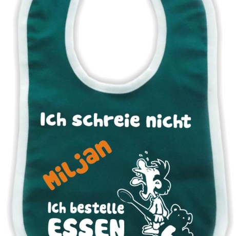 Baby Lätzchen farbiger Saum ICH SCHREIE NICHT bedruckt mit Namen