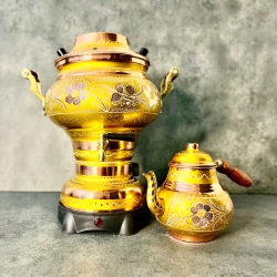 Handbemalter türk. elektr. Samovar, rund, goldfarben, 5 Liter