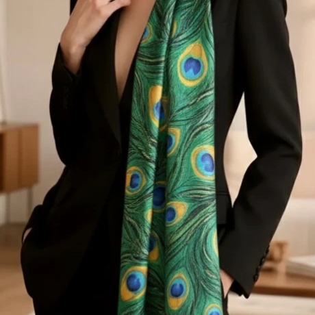 Damen Seidenschal, grün Pfau, aus Usbekistan, 180x90 cm