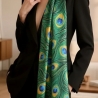 Damen Seidenschal, grün Pfau, aus Usbekistan, 180x90 cm