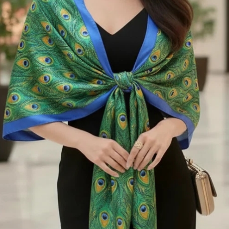 Damen Seidenschal, grün Pfau, aus Usbekistan, 180x90 cm