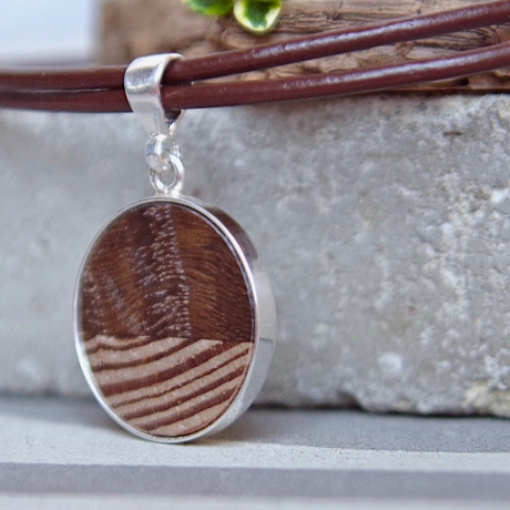 Kettenanhänger Holz – Eiche & Pitch Pine in 925 Silber