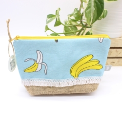 Universal-/Kosmetiktasche Bananen Jute Canvas Handmade Unikat