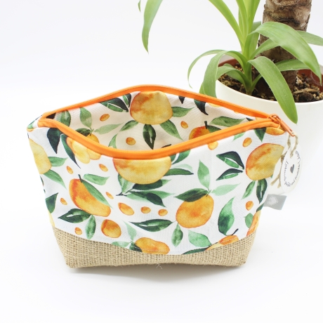 Universal-/Kosmetiktasche Orangen Sommerlich Canvas Jute Unikat