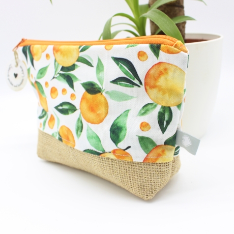Universal-/Kosmetiktasche Orangen Sommerlich Canvas Jute Unikat