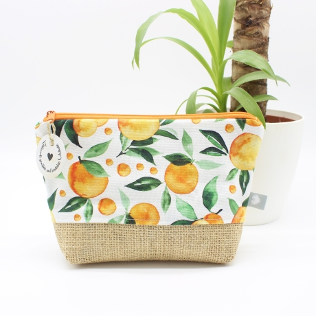 Universal-/Kosmetiktasche Orangen Sommerlich Canvas Jute Unikat