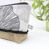 Universal-/Kosmetiktasche Ginkoblätter Canvas Jute Unikat