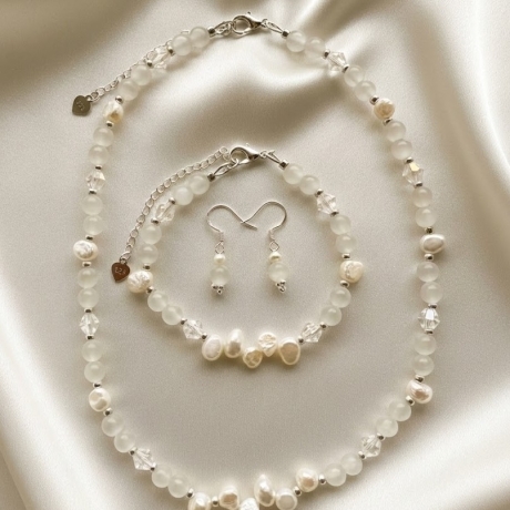 Schmuckset  Katzenauge Süßwasserperlen